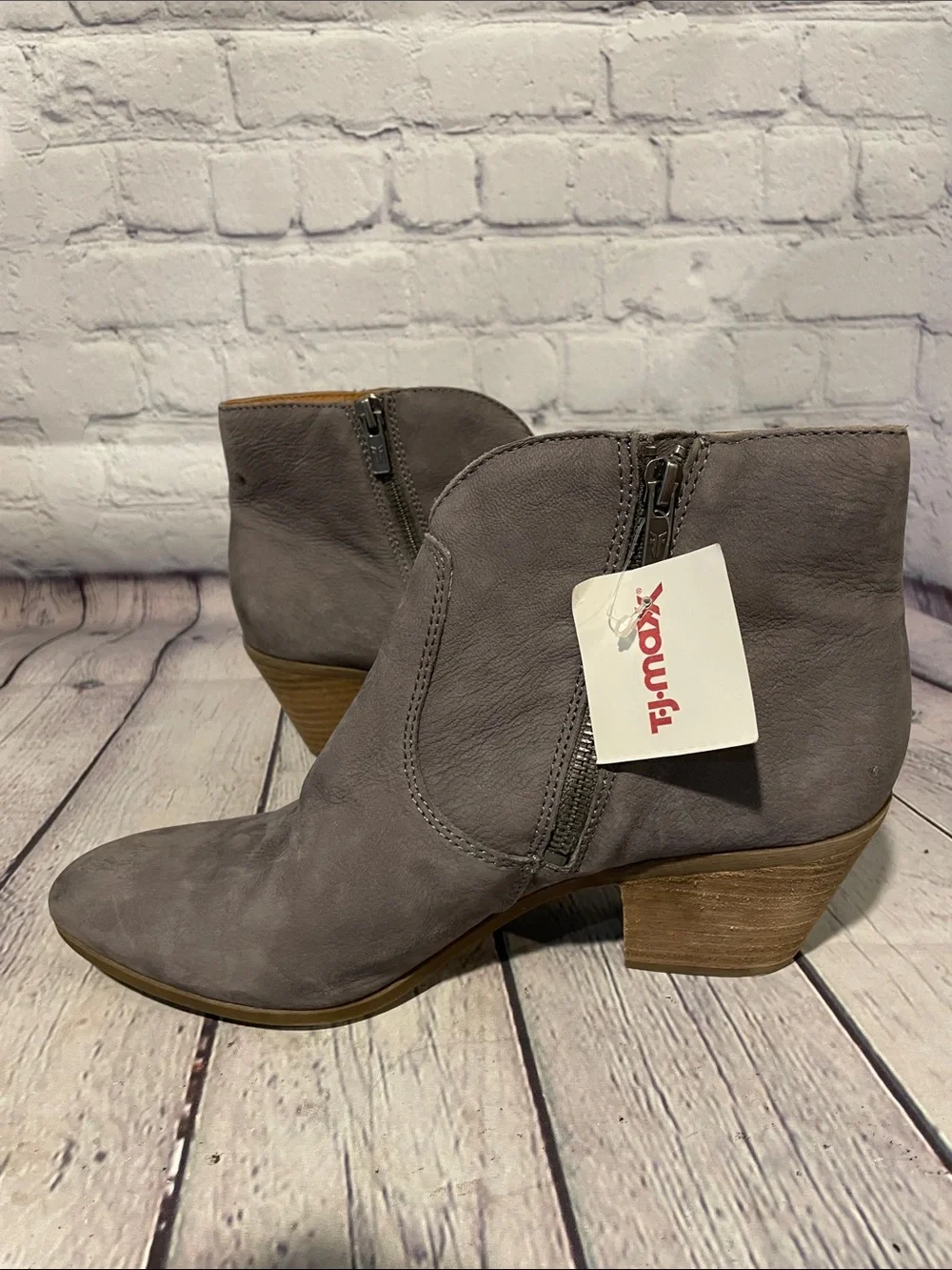 Frye Gray Suede Ankle Booties with Low Stacked Heel 9.5